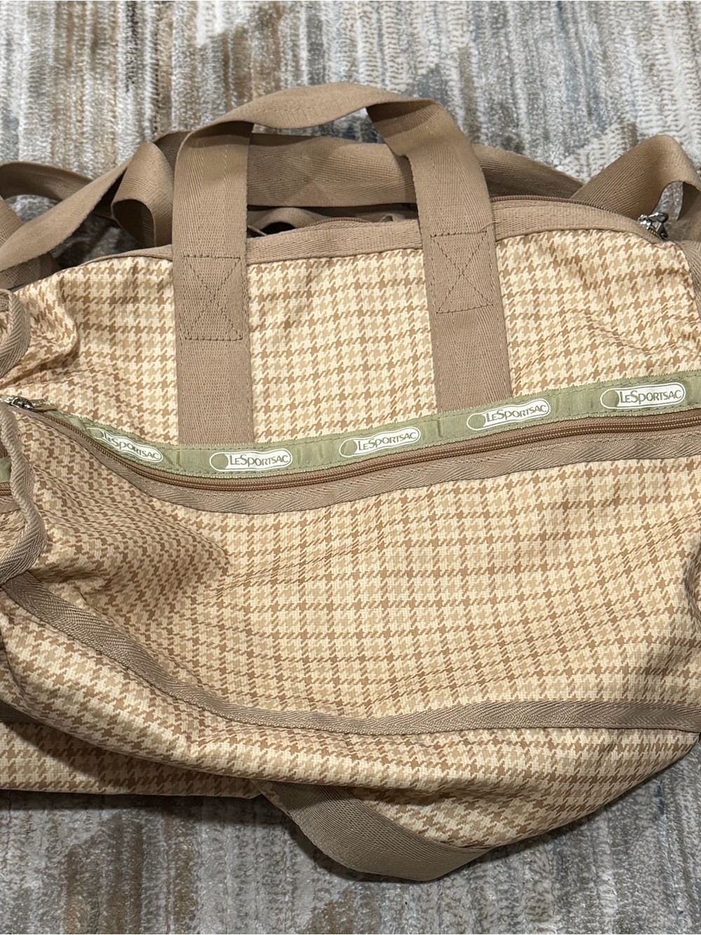 LeSportsac Beige Houndstooth Canvas Duffel Bag